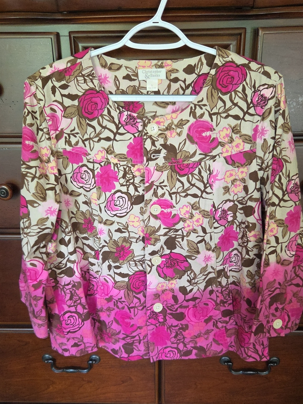 Christopher & Banks Cream and Pink Floral Light Weight Jacket